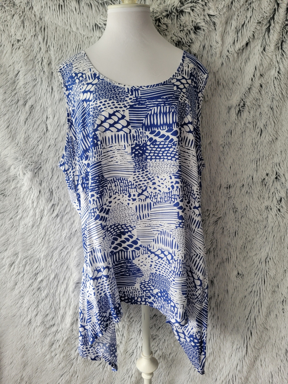 Woman Within Blue & White Abstract Sleeveless Tunic